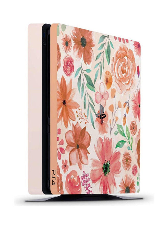 غلاف لجهاز الألعاب بلايستيشن 4 سليم بتصميم زهور بألوان مائية