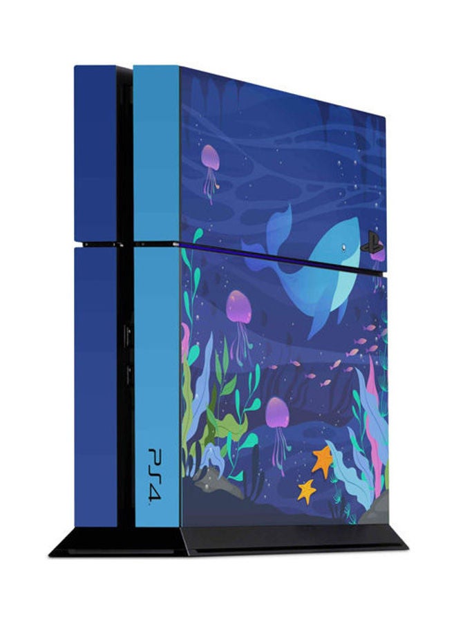 غلاف حماية لاصق لجهاز الألعاب بلايستيشن 4 مزين بطبعة نباتات مائية لطيفة