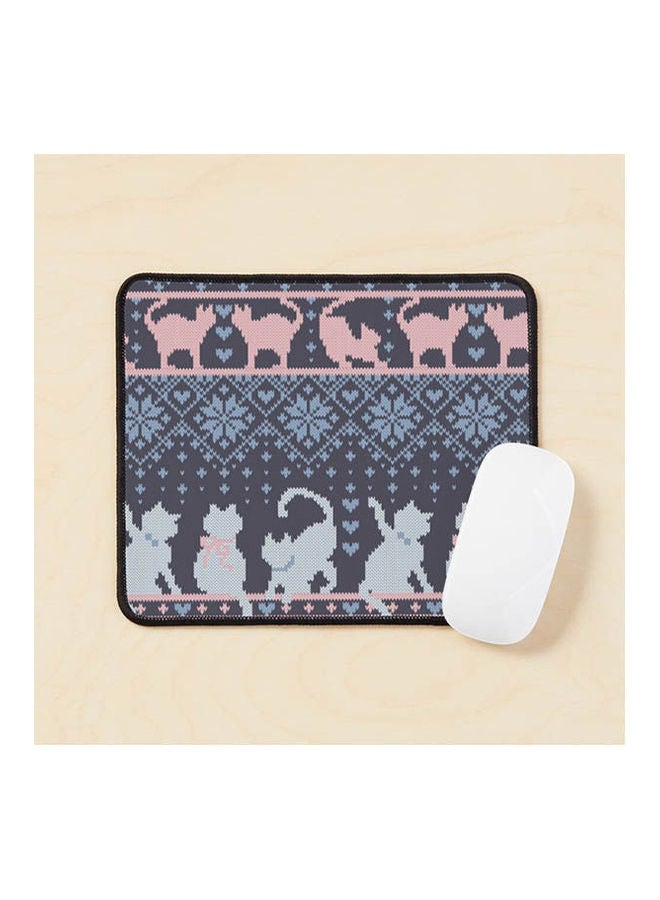 Fair Isle Knitting Cats Love Dark Violet Background And Violet Kitties And Details Mouse Pad Multicolour 