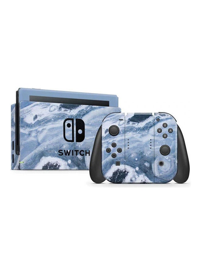 غطاء حماية بتصميم رخامي لجهاز نينتندو سويتش، لون أزرق