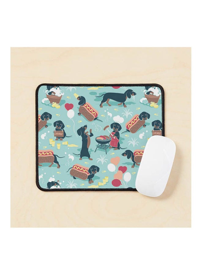 Hot Dogs And Lemonade Aqua Green Background Navy And Brown Dachshunds Mouse Pad Multicolour