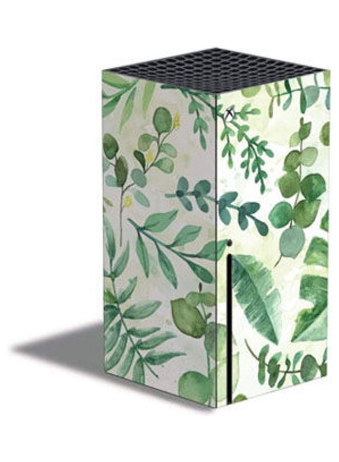 غطاء لاصق مزين بتصميم أوراق شجر بألوان مائية لجهاز إكس بوكس سيريز X