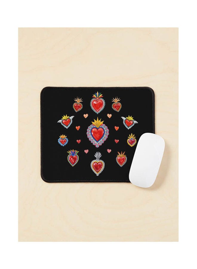 Mexican Sacred Hearts Black Background Mouse Pad Multicolour