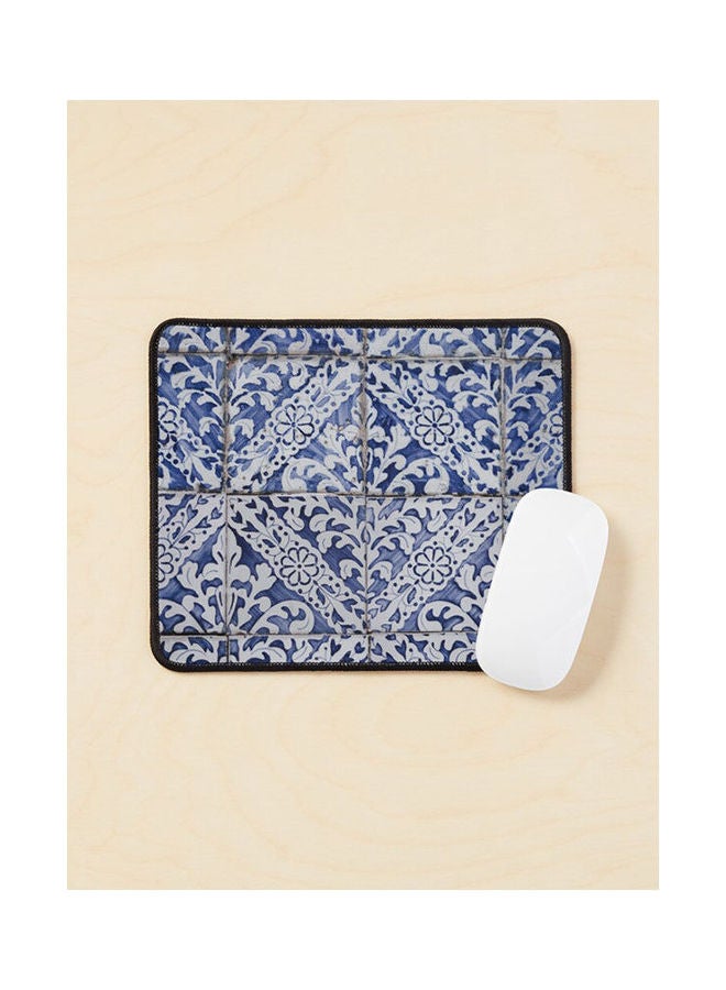 Portuguese Tiles Pattern Azulejo  And  Floral Leaf Design Mouse Pad White