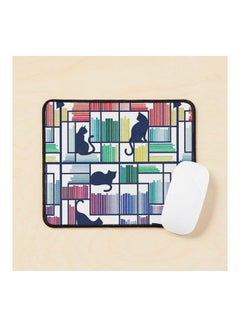 Rainbow Bookshelf Background Shelf And Library Cats Mouse Pad Multicolour