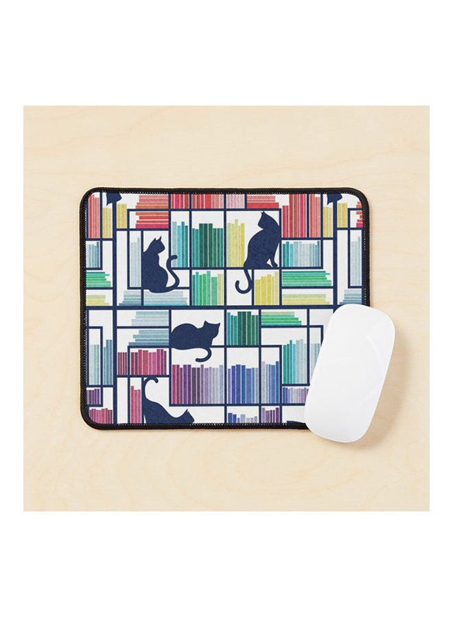 Generic - Rainbow Bookshelf Background Shelf And Library Cats Mouse Pad Multicolour - Image 1