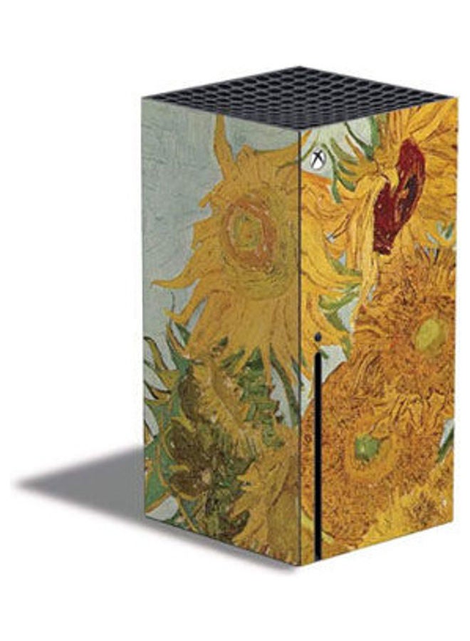 غلاف حماية لاصق بتصميم اللوحة الفنية مزهرية مع إثنا عشر زهرة دوار الشمس للفنان فان غوخ لجهاز إكس بوكس سيريس إكس