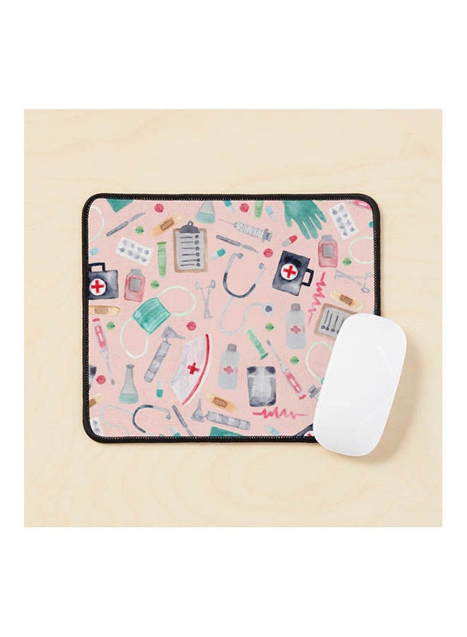 Medical Pattern Doctor Nurse Watercolor Pink Texture Mouse Pad Multicolour