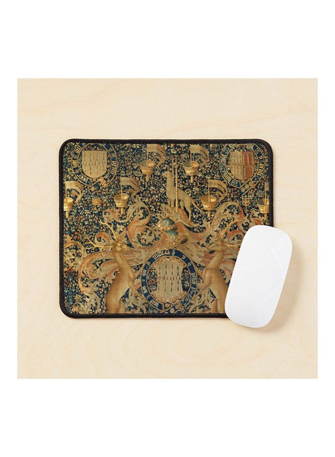 Gold Navy  Antique Heraldic Tapestry With Harts Armorial Bearings Badges Of John Mouse Pad Multicolour