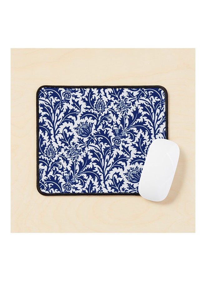William Morris Thistle Damask Cobalt  And  Mouse Pad White