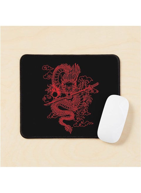 Red Chinese Dragon With Black Background Mouse Pad Multicolour