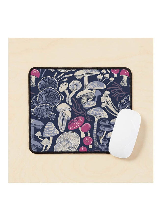 Generic Mystical Fungi Midnight Blue Background Ivory Pale Blue And Dark Pink Wild Mushrooms Mouse Pad Multicolour 