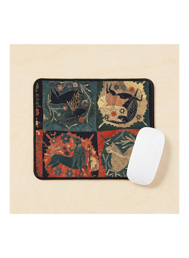 Medieval Bestiary Deer Unicorn Centaur And Lion Red Blue Antique Scandinavian Embroidery Mouse Pad Multicolour 