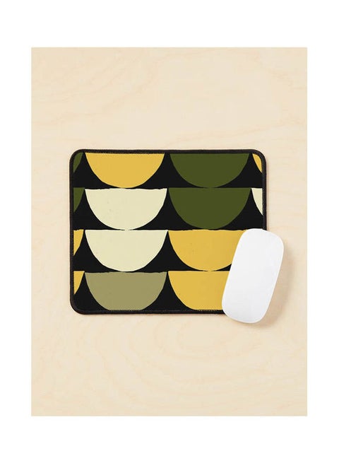Mid Century Modern Yellow Green Cream Half Circle Pattern Mouse Pad Multicolour