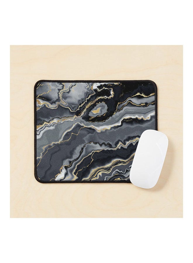 Gray And  Ink Faux Marble With Gold Veins Mouse Pad Black 