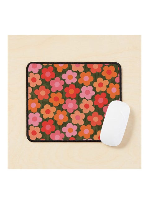 Flowerfull On Olive Happy Boho Retro Floral Pattern Mouse Pad Multicolour