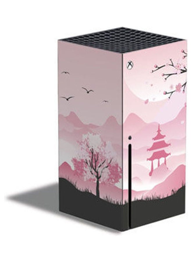 غلاف لاصق بتصميم شجرة الساكورا بلون وردي لجهاز إكس بوكس سيريز X