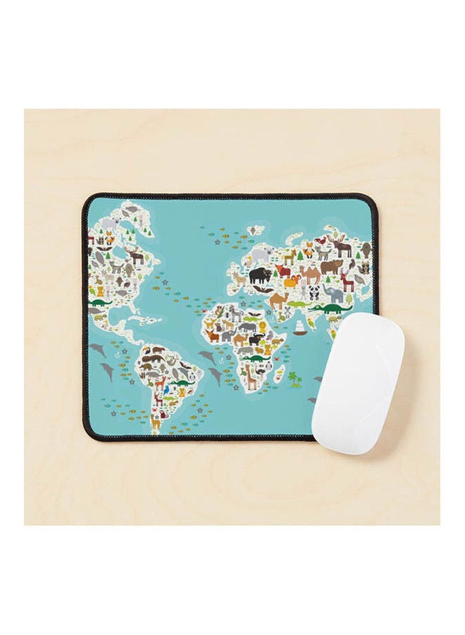 Cartoon Animal World Map Mouse Pad Multicolour