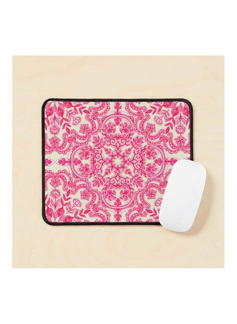 Hot Pink And Soft Cream Folk Art Pattern Mouse Pad Multicolour