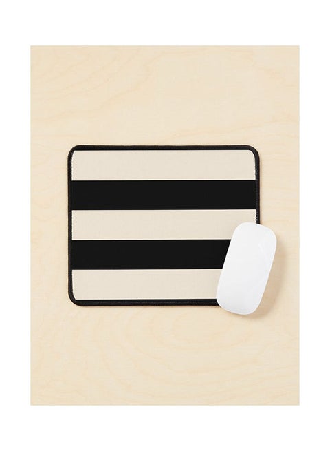 And Almond Cream Stripes Tasteful Minimalist Color Block Pattern Mouse Pad Black