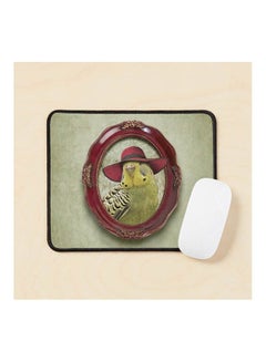 Green Budgie In Red Hat Mouse Pad Multicolour