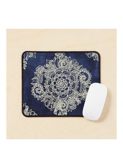 Cream Floral Moroccan Pattern On Deep Indigo Ink Mouse Pad Multicolour