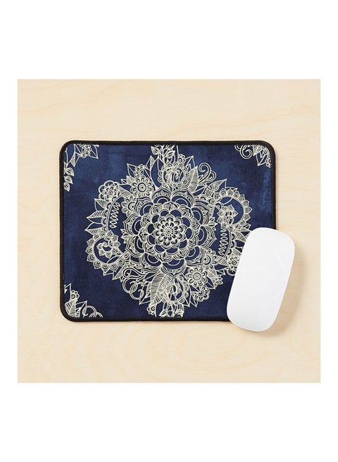 Cream Floral Moroccan Pattern On Deep Indigo Ink Mouse Pad Multicolour