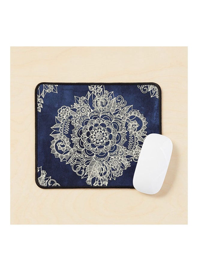 Generic - Cream Floral Moroccan Pattern On Deep Indigo Ink Mouse Pad Multicolour - Image 1