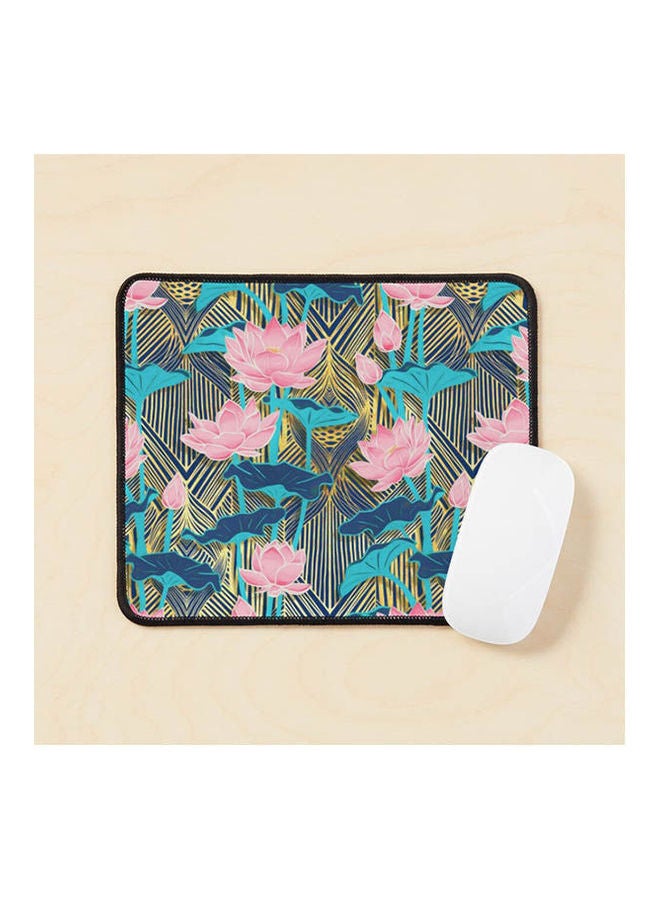 Generic Art Deco Lotus Flowers In And Navy Mouse Pad Multicolour 