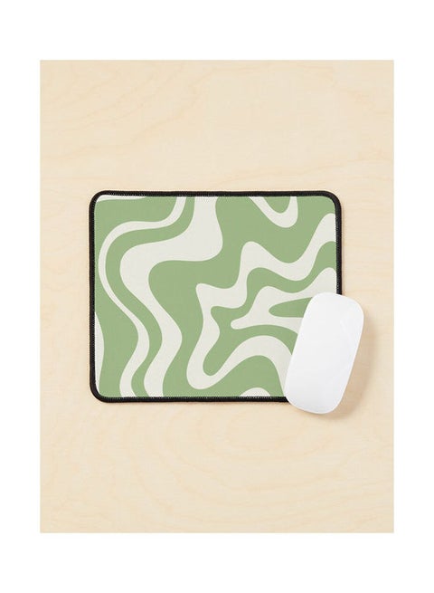 Retro Liquid Swirl Abstract Pattern In Light Sage Green And Cream Mouse Pad Multicolour