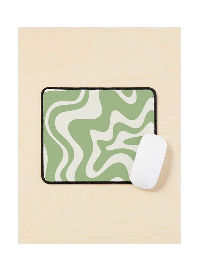 Retro Liquid Swirl Abstract Pattern In Light Sage Green And Cream Mouse Pad Multicolour