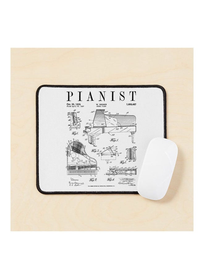 Grand Piano Old Vintage Patent Pianist Drawing Print Mouse Pad Multicolour