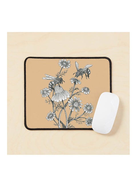 Bees And Chamomile On Caramel Background Mouse Pad Multicolour