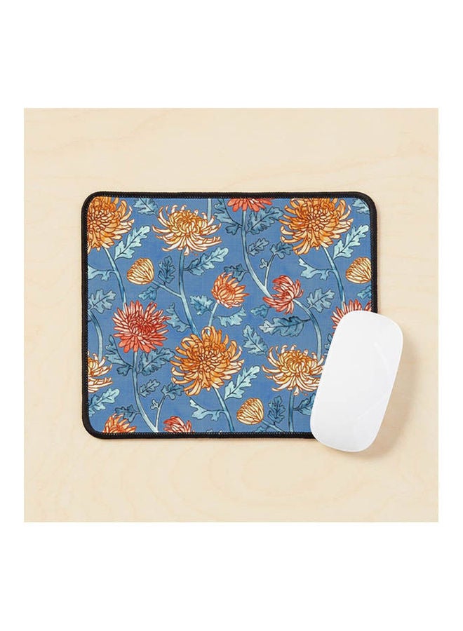 Chrysanthemum Watercolor And Pen Pattern Cornflower Blue Mouse Pad Multicolour