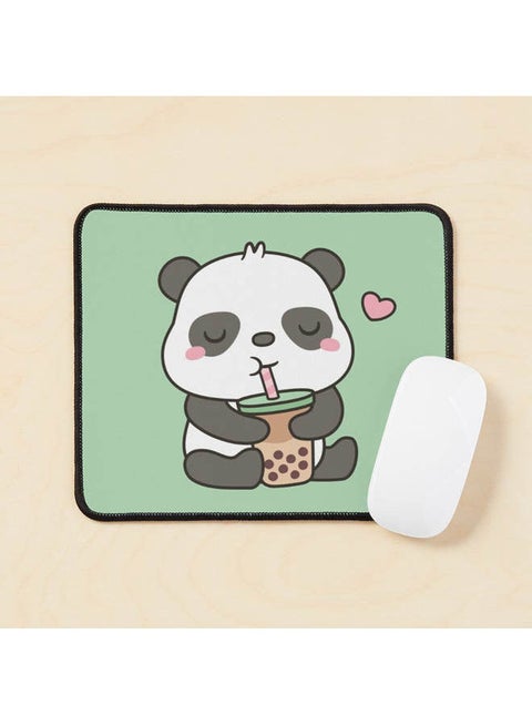 Cute Little Panda Enjoying Boba Tea Mouse Pad Multicolour