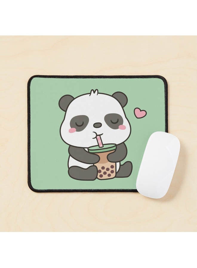Cute Little Panda Enjoying Boba Tea Mouse Pad Multicolour