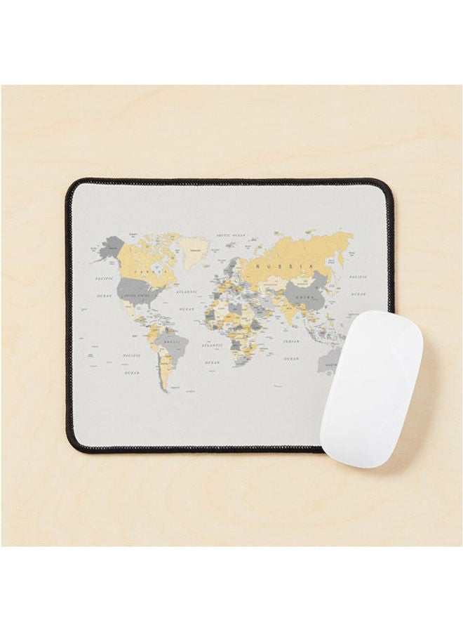 Map Of The World Yellow And Grey Mouse Pad Multrcolour