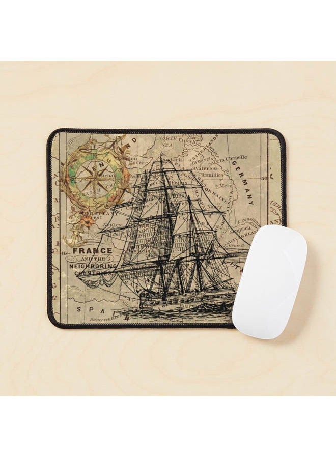Vintage Pirate Ship Sailor Antique World Map Mouse Pad Multicolour