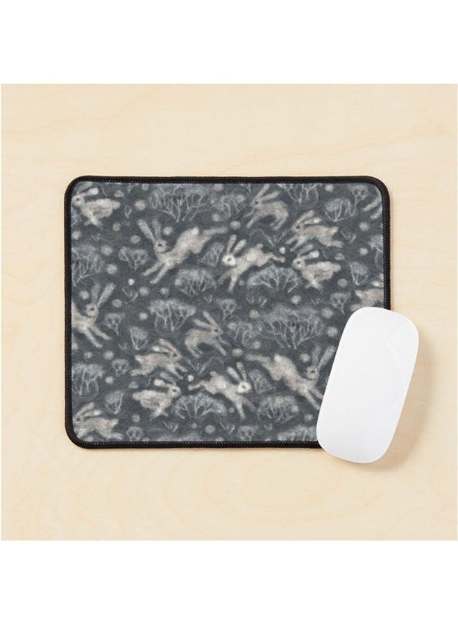 Generic - Whire Hares Snow Field Winter Animals Rabbits Bunnies Pattern Grey Mouse Pad Multrcolour - Image 1