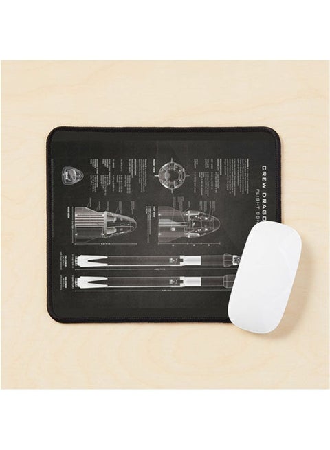 Nasa Spacex Crew Dragon Spacecraft And Falcon 9 Rocket Blueprint In High Resolution Black Mouse Pad Multrcolour