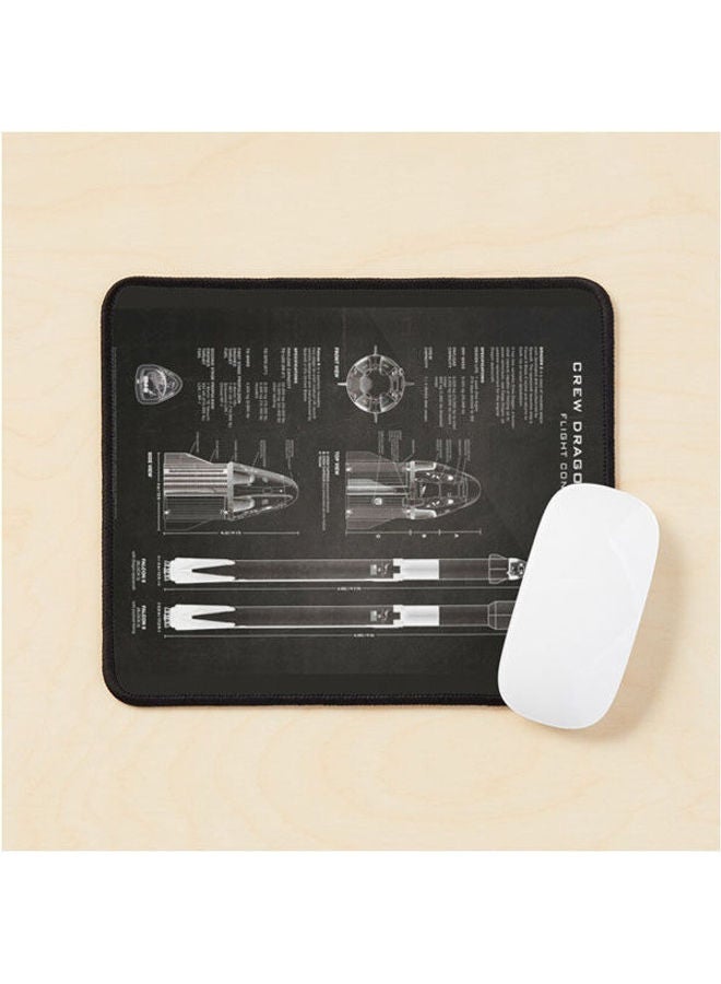 Generic - Nasa Spacex Crew Dragon Spacecraft And Falcon 9 Rocket Blueprint In High Resolution Black Mouse Pad Multrcolour - Image 1