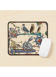 Weird Medieval Bestiary Making Music Three Owls And Concert Of Rabbits Mouse Pad Multicolour