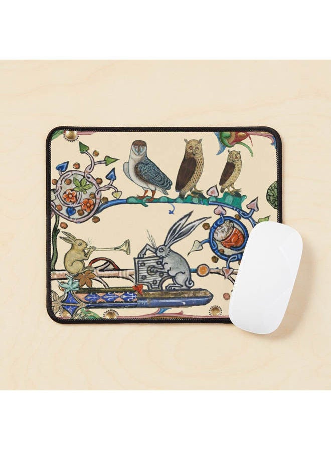 Generic - Weird Medieval Bestiary Making Music Three Owls And Concert Of Rabbits Mouse Pad Multicolour - Image 1