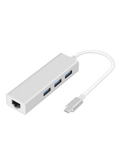 Generic Type-C To 3-Port Usb 3.0 Hub + Rj45 Adapter White  - Image 1