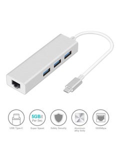Generic Type-C To 3-Port Usb 3.0 Hub + Rj45 Adapter White  - Image 2
