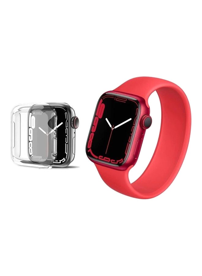 MARGOUN 2-Pack Solo Loop Band Silicone Elastic Strap and Case for Apple Watch Series 7 45mm Medium Size Red  - Image 1