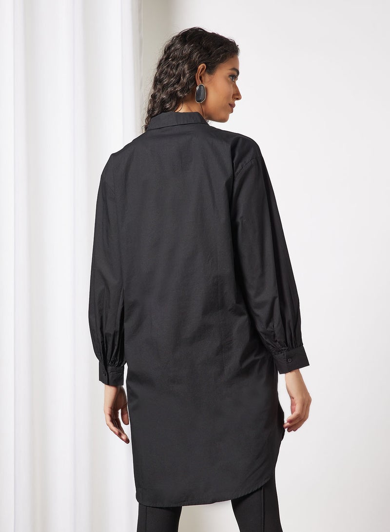VERO MODA - Solid Button Down Tunic Black - Image 1