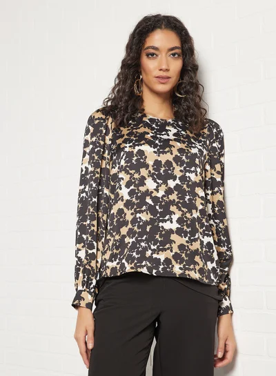 VERO MODA All-Over Print Top Brown/Black