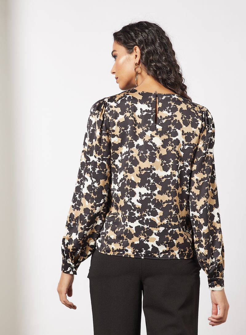 VERO MODA - All-Over Print Top Brown/Black - Image 1