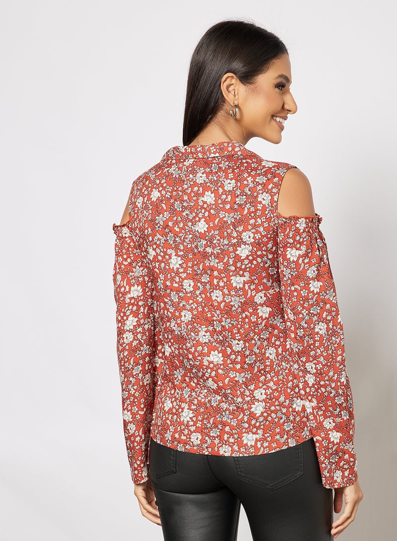 Aila - Collared Neck Floral Printed Shirt White - Image 1